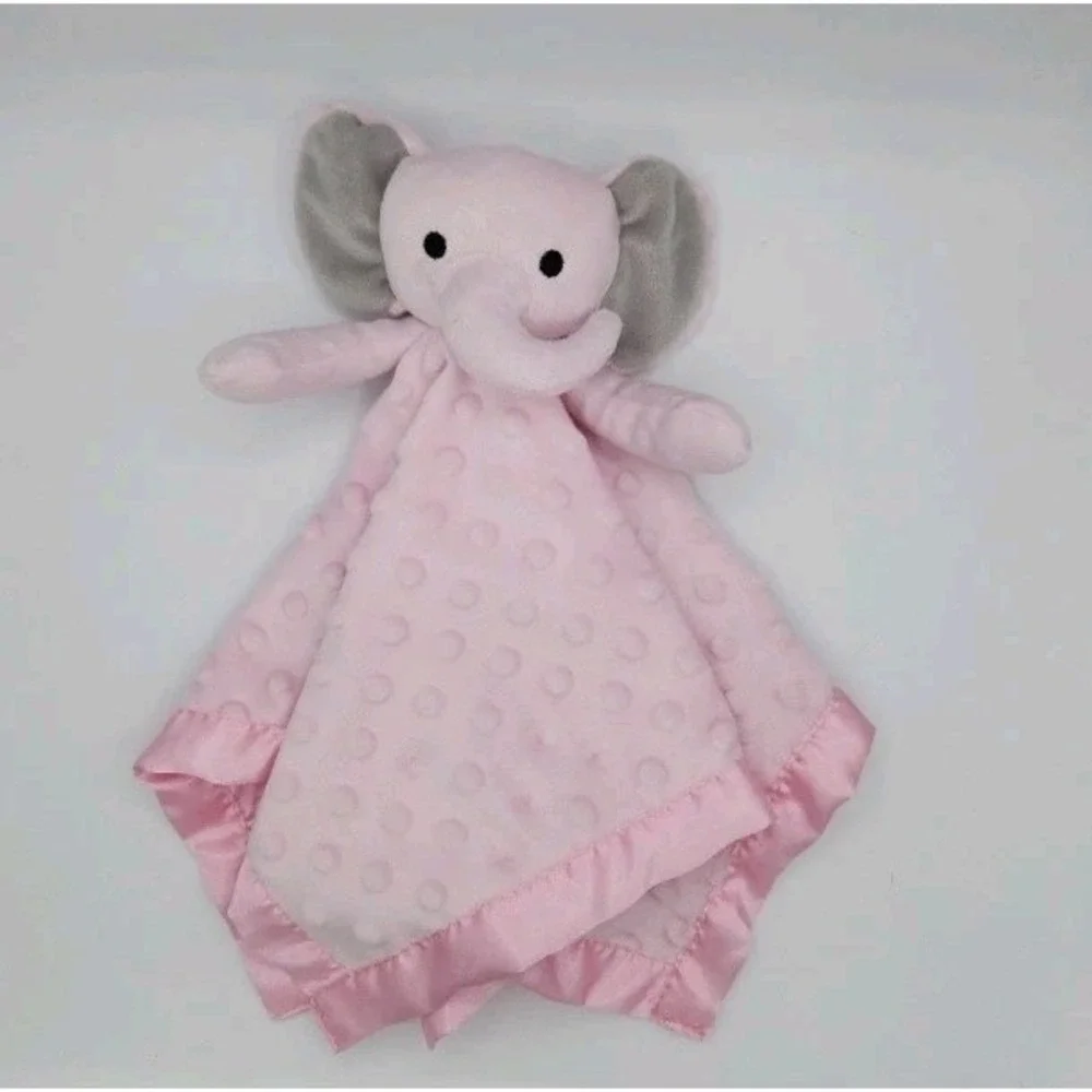 Pink‎ Elephant Baby Lovey Security Blanket  Minky Dots Gray Ears Satin Back Trim